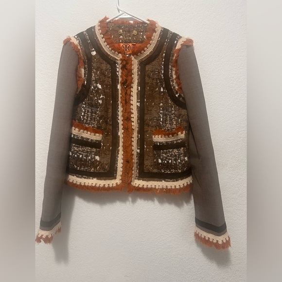 Tory Burch Orange Tweed Blazer Jacket size 6‎ - Picture 4 of 15